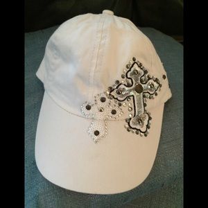 White cap with cross and bling